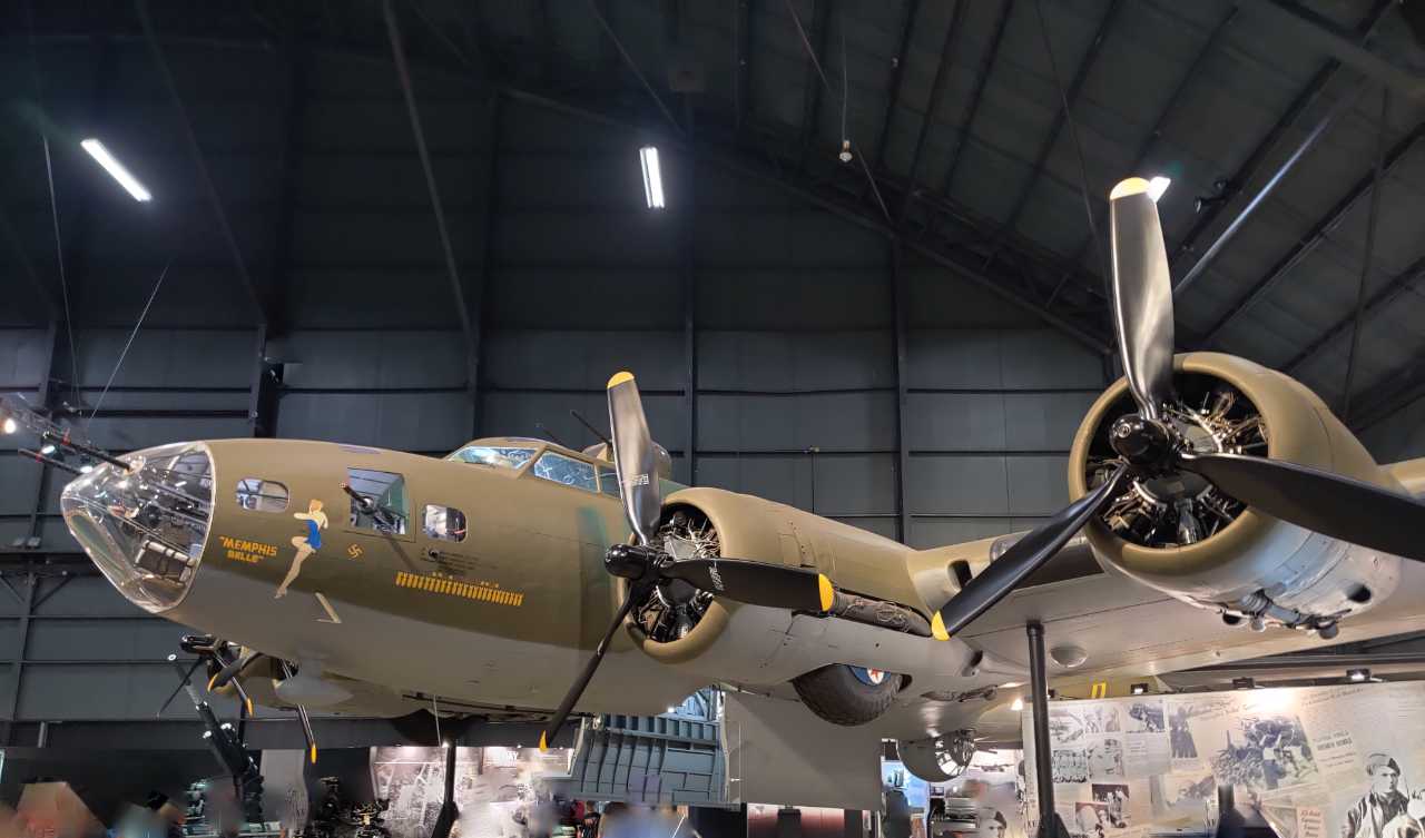 B-17 bomber named Memphis Belle. This is one of the most famous airplanes ever, the first heavy bomber to survive 25 missions over Europe in World War II