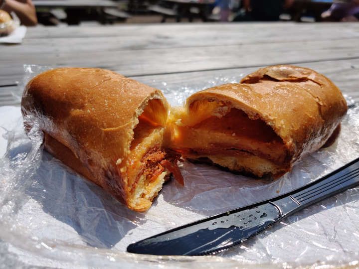 Pepperoni rolls are famous in West Virginia.  This one was too big to finish.
